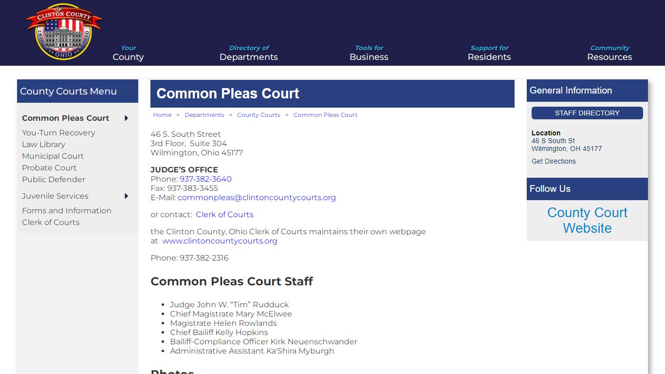 Official Website for Clinton County Ohio - Common Pleas Court
